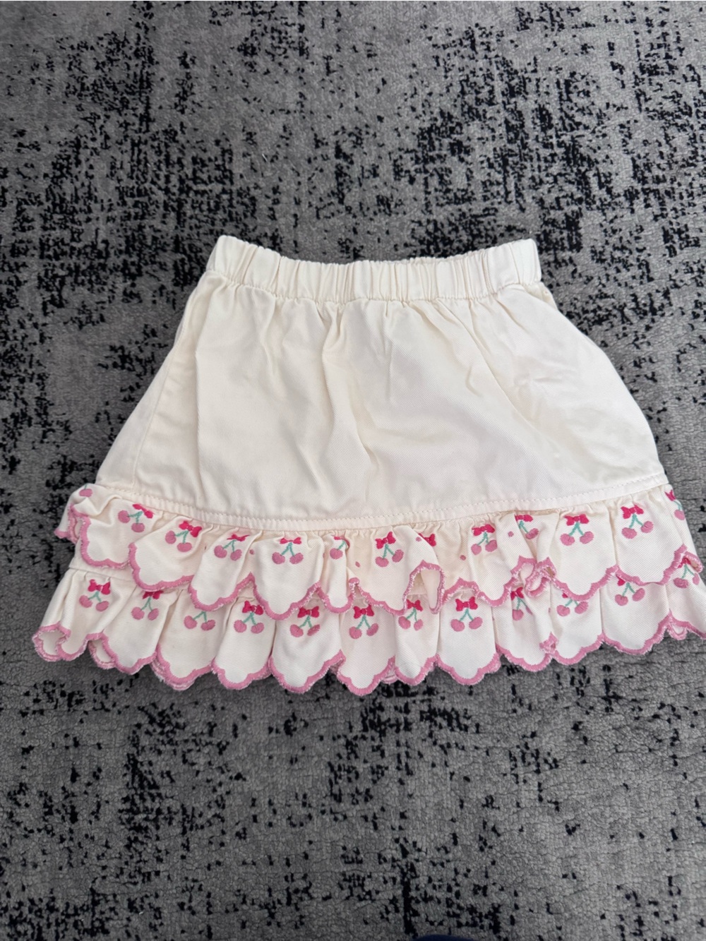 Cream Girls' Skirt with Pink Cherry Ruffle Trim